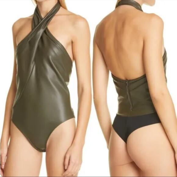 Alix NYC Green Faux Leather Bodysuit Size M New Retails $245 - Picture 4 of 9